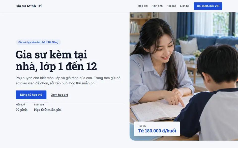 Màn đầu của mẫu Trung tâm gia sư