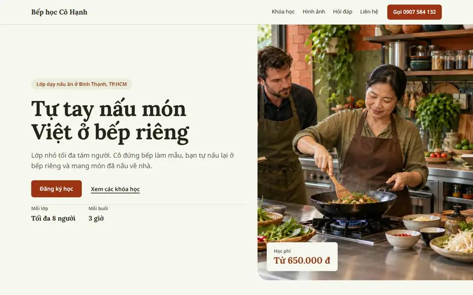 Màn đầu của mẫu Lớp dạy nấu ăn