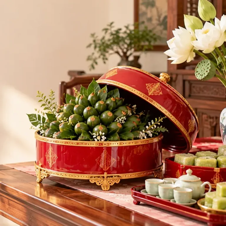 Tráp dạm ngõ hoa lụa đỏ vàng