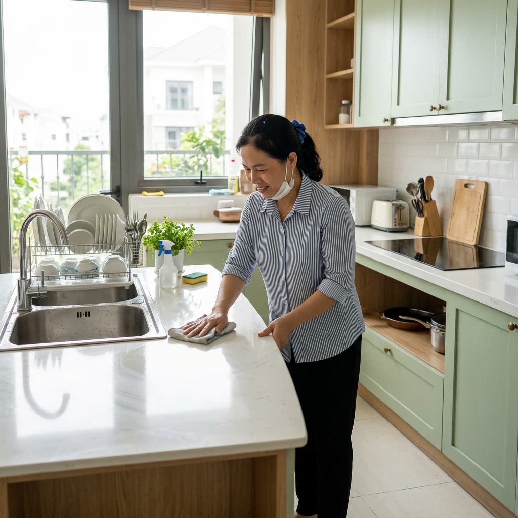 Bếp gia đình sạch sẽ sau khi được dọn