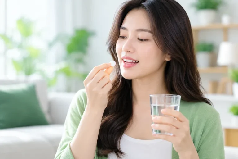 Người phụ nữ đọc hướng dẫn trên hộp thuốc